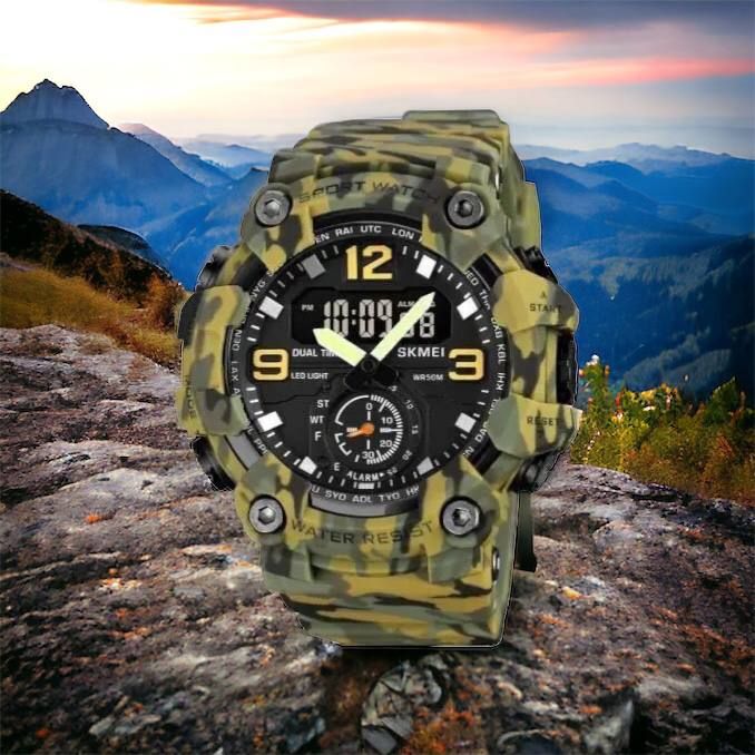 Часы наручные мужские SKMEI 1965CMGN CAMO GREEN, военные мужские наручные часы зеленые. Цвет: камуфляж