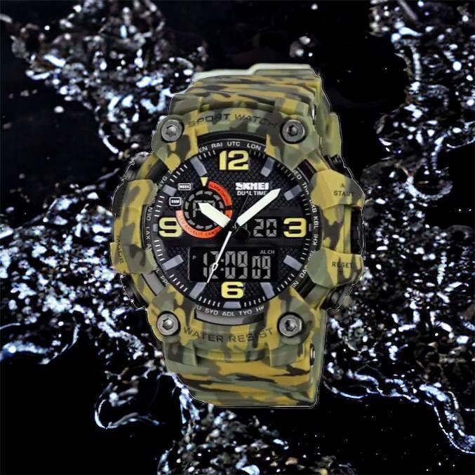 Часы наручные мужские SKMEI 1520CMGN CAMO GREEN, часы военные мужские, для военнослужащих. Цвет: камуфляж