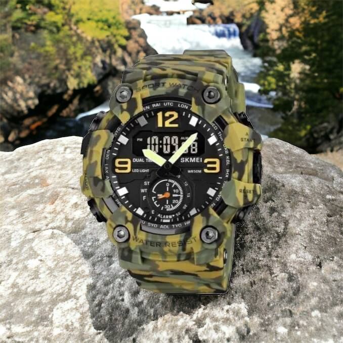 Часы наручные мужские SKMEI 1965CMGN CAMO GREEN, военные мужские наручные часы зеленые. Цвет: камуфляж