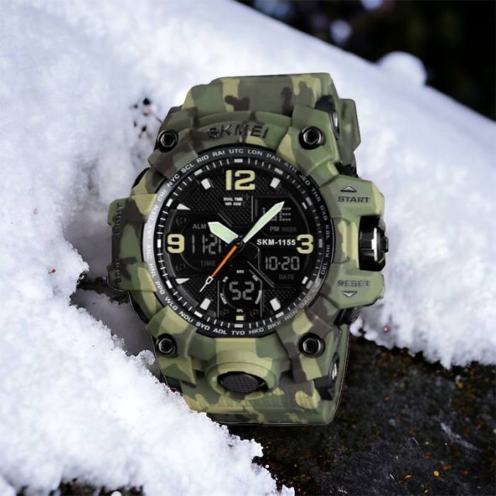 Часы наручные мужские SKMEI 1155BCMGN GREEN CAMO, брендовые мужские часы. Цвет: зеленый камуфляж