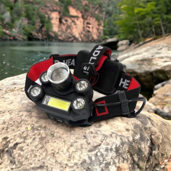Фонарик налобный Bailong BL-T64-T6+4XPE, светодиодный фонарь на лоб, мощный налобный фонарь для рыбалки