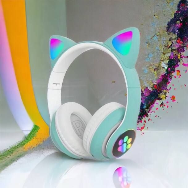 Беспроводные LED наушники с кошачьими ушками CAT STN-28. Цвет: зеленый