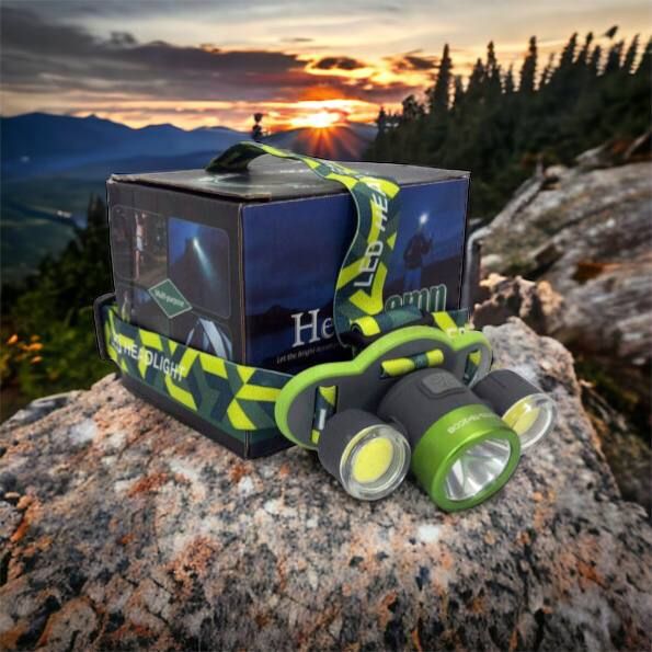 Фонарь налобный 2133-T6 + 2COB с индикацией заряда, светодиодный налобный фонарик, фонарь на лоб