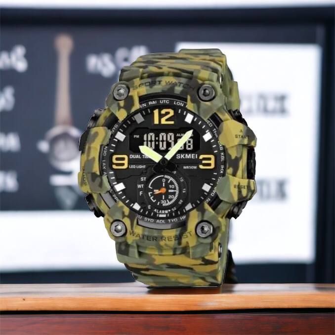 Часы наручные мужские SKMEI 1965CMGN CAMO GREEN, военные мужские наручные часы зеленые. Цвет: камуфляж