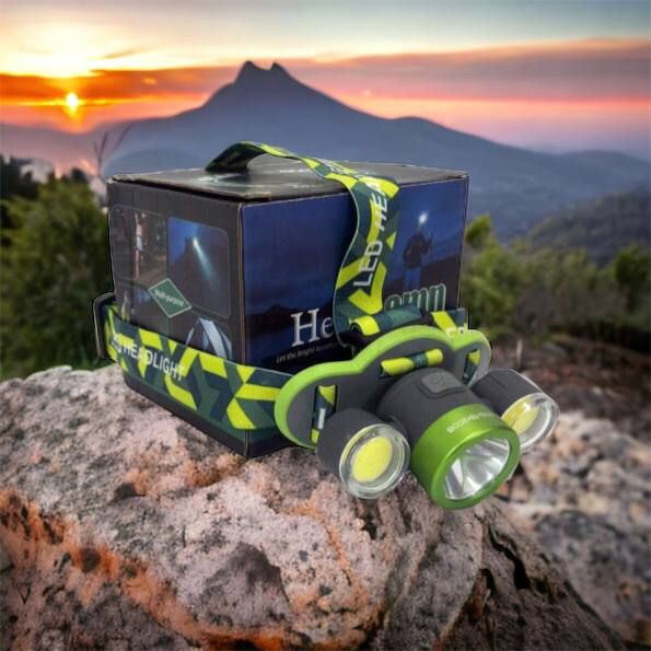 Фонарь налобный 2133-T6 + 2COB с индикацией заряда, светодиодный налобный фонарик, фонарь на лоб