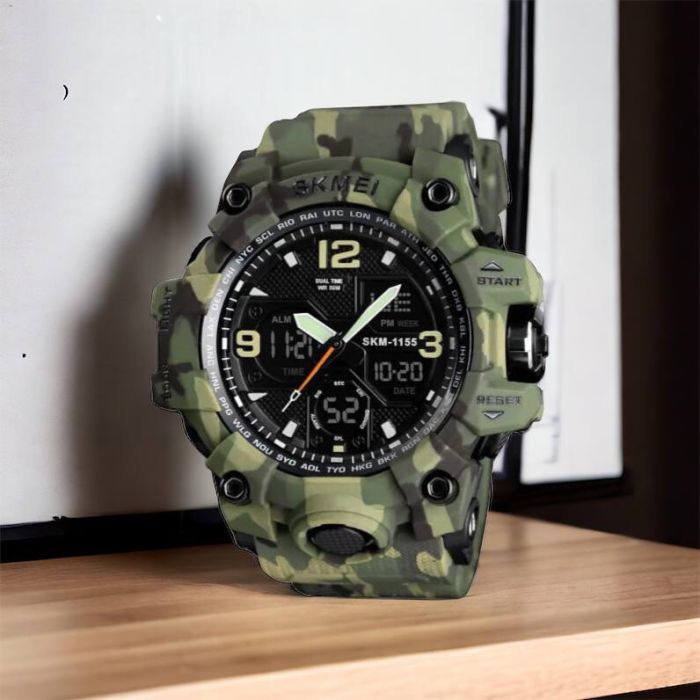 Часы наручные мужские SKMEI 1155BCMGN GREEN CAMO, брендовые мужские часы. Цвет: зеленый камуфляж