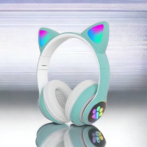 Беспроводные LED наушники с кошачьими ушками CAT STN-28. Цвет: зеленый