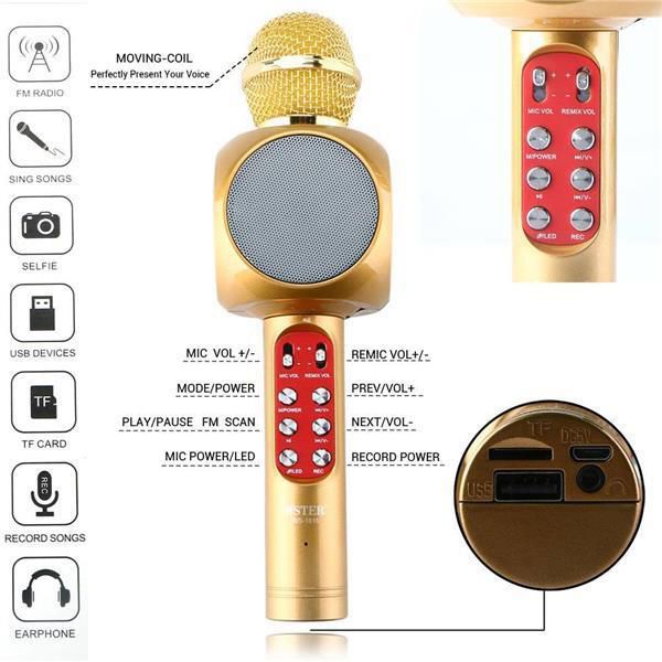 Беспроводной микрофон караоке bluetooth WSTER WS-1816. Цвет: золотой
