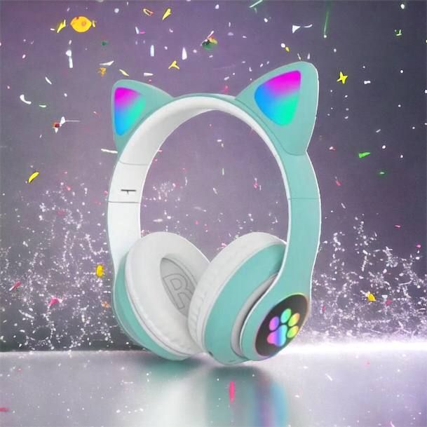Беспроводные LED наушники с кошачьими ушками CAT STN-28. Цвет: зеленый