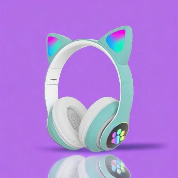Беспроводные LED наушники с кошачьими ушками CAT STN-28. Цвет: зеленый