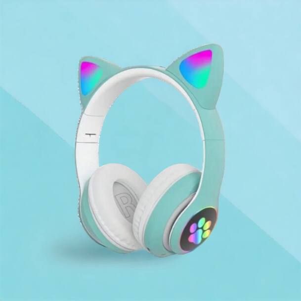 Беспроводные LED наушники с кошачьими ушками CAT STN-28. Цвет: зеленый