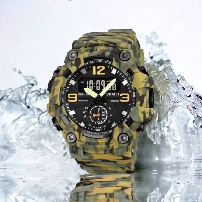 Часы наручные мужские SKMEI 1965CMGN CAMO GREEN, военные мужские наручные часы зеленые. Цвет: камуфляж