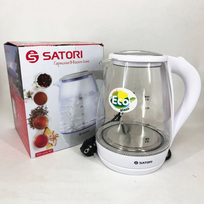 Электрочайник Satori SGK-4105-WT 1.8 л 1500 Вт, стильный электрический чайник, чайники с подсветкой