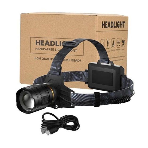 Фонарь налобный мощный Bailong BL-8075-2-GT100, 3 режима, Zoom, алюминий, аккум 2*18650, USB кабель
