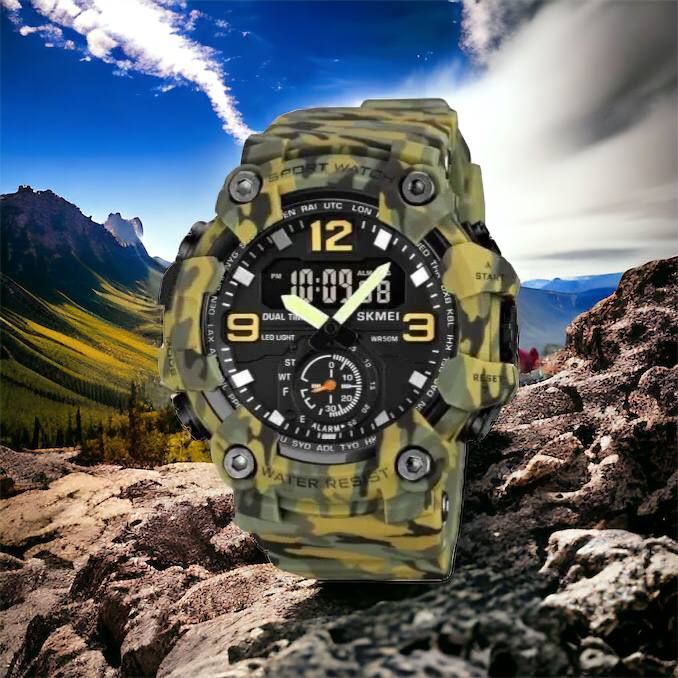 Часы наручные мужские SKMEI 1965CMGN CAMO GREEN, военные мужские наручные часы зеленые. Цвет: камуфляж