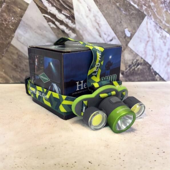 Фонарь налобный 2133-T6 + 2COB с индикацией заряда, светодиодный налобный фонарик, фонарь на лоб