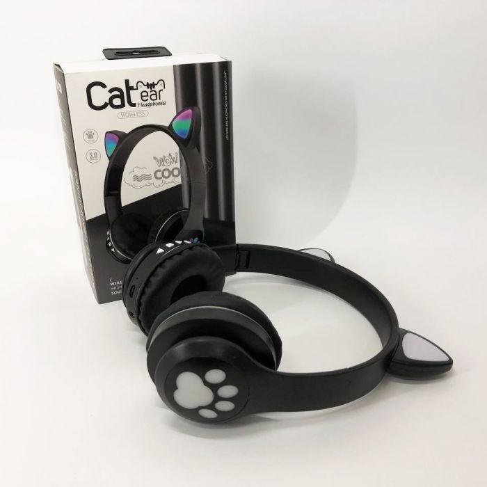 Беспроводные наушники с кошачьими ушками и RGB подсветкой Cat VZV 23M. Цвет: черный