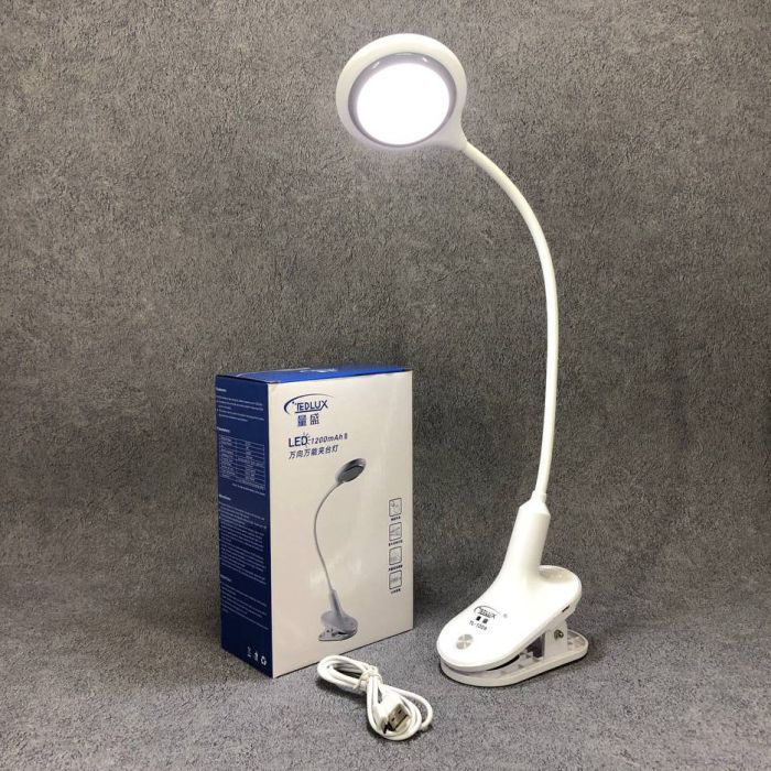 Настольная аккумуляторная лампа светильник Tedlux TL-1009 LED на гибкой ножке и прищепке