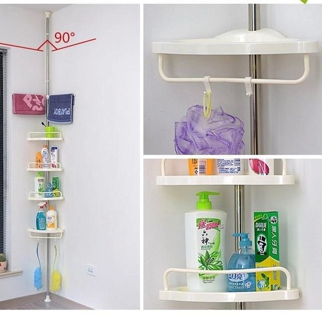 Угловая полка в ванную Multi Corner Shelf AD 9866 из металла и пластика 2.6 метра, 4 полки, регулируемая