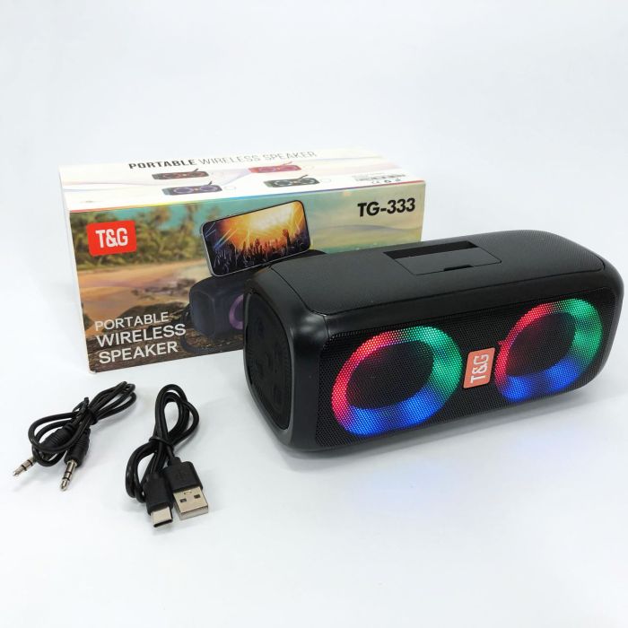 Портативная колонка TG333 2x5W с RGB подсветкой, громкая блютуз колонка. Цвет: черный