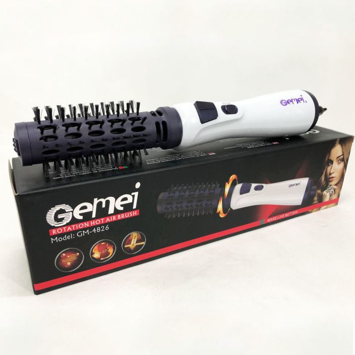 Фен-щетка для волос вращающийся фен Gemei GM-4826, фен с насадкой брашинг, вращающаяся щетка для волос