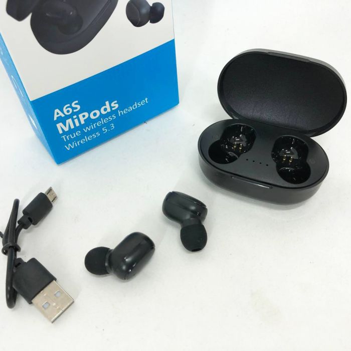 Наушники беспроводные блютуз TWS MiPods A6S True, беспроводные наушники для смартфона,. Цвет: черный