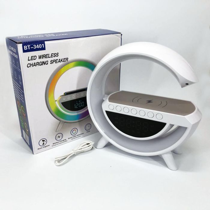 Настольная смарт лампа-ночник G-Smart BT-3401 с беспроводной зарядкой, колонкой и часами