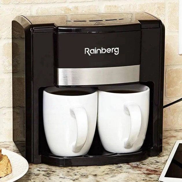 Кофеварка капельная Rainberg RB-613 (0,3 л, 500 Вт) с двумя керамическими чашками, маленькая кофемашина