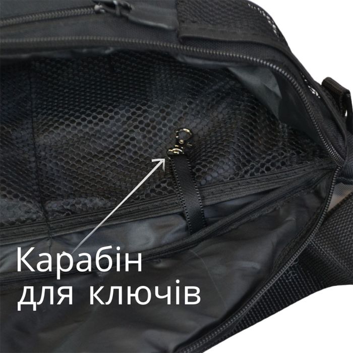 Качественная большая сумка – бананка на 8 карманов, мужская женская поясная сумка, черная из ткани