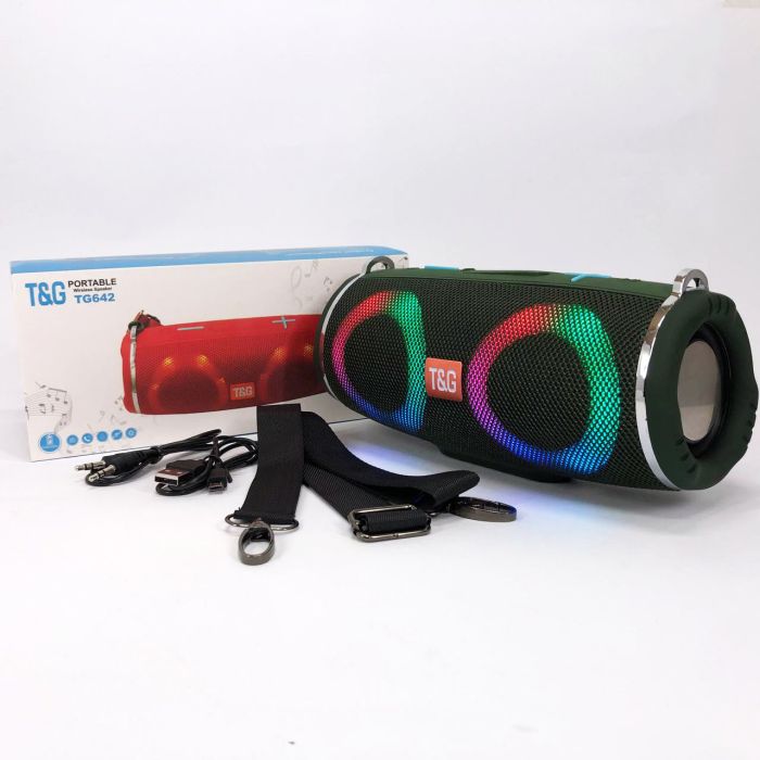 Портативная колонка TG642 с RGB подсветкой и ремешком, громкая блютуз колонка. Цвет: зеленый