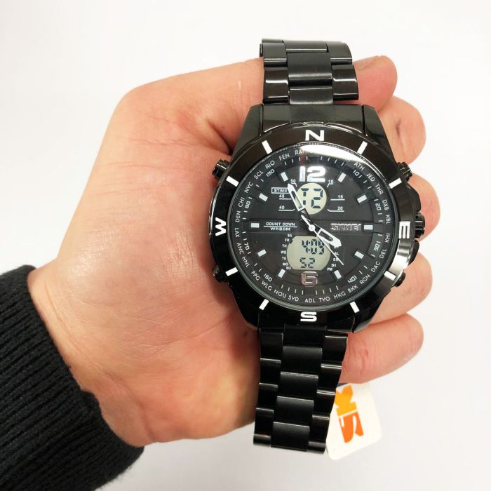Часы наручные мужские SKMEI 1670BKWT BLACK-WHITE, Армейские часы противоударное. Цвет: черный