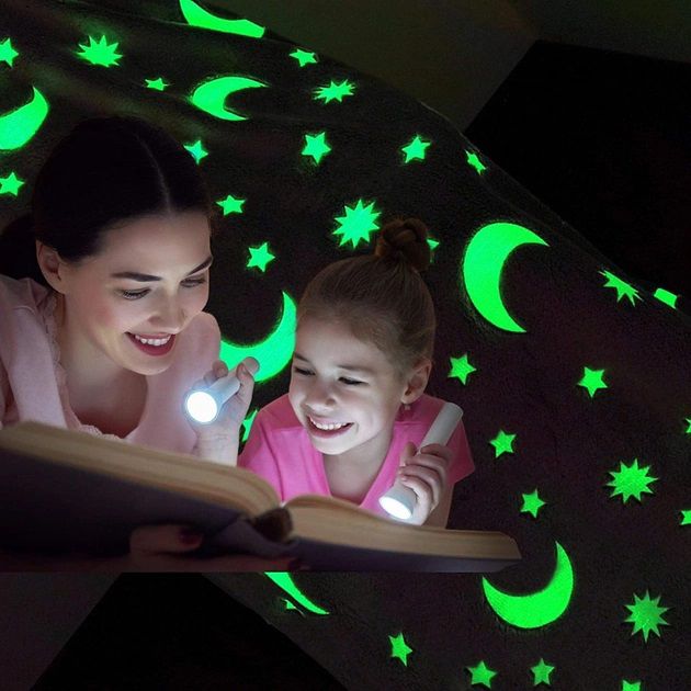 Светящийся в темноте плед плюшевое покрывало Blanket kids Magic Star 150х100 см флисовое одеяло. Цвет: синий
