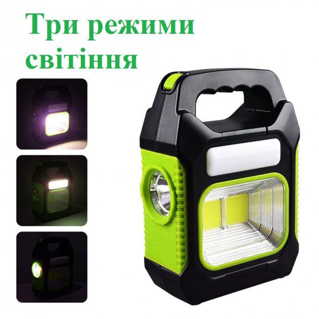 Портативный фонарь лампа JY-978B аккумуляторный с солнечной панелью + Power Bank. Цвет: зеленый