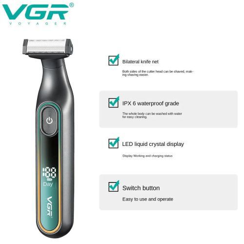 Электробритва VGR V-360 GREEN, Беспроводная электробритва, Триммер для усов, Электробритва с насадками