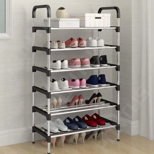 Полка для обуви Shoe Rack 6 полок Органайзер стойка 6 секций 56х28х113см. Цвет: черный