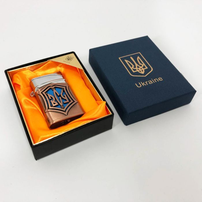 Зажигалка газовая ЗСУ Подарочная коробка, Острое пламя HL-4112-4, Зажигалка с турбонаддувом. Цвет: бронза