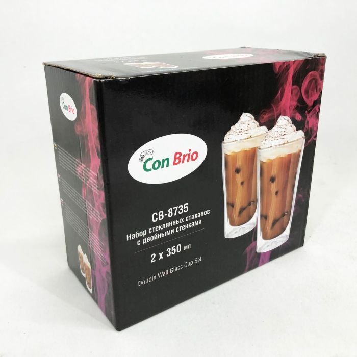 Набор стаканов с двойным дном Con Brio CB-8735-2 350 мл 2 шт, прозрачные чашки с двойными стенками