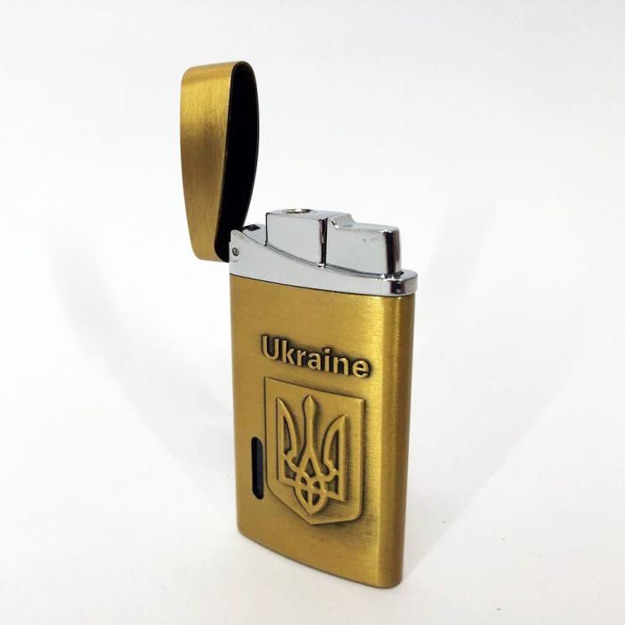 Турбо зажигалка, карманная зажигалка "Ukraine" 325, необычная зажигалка, ветрозащитная. Цвет: золотой