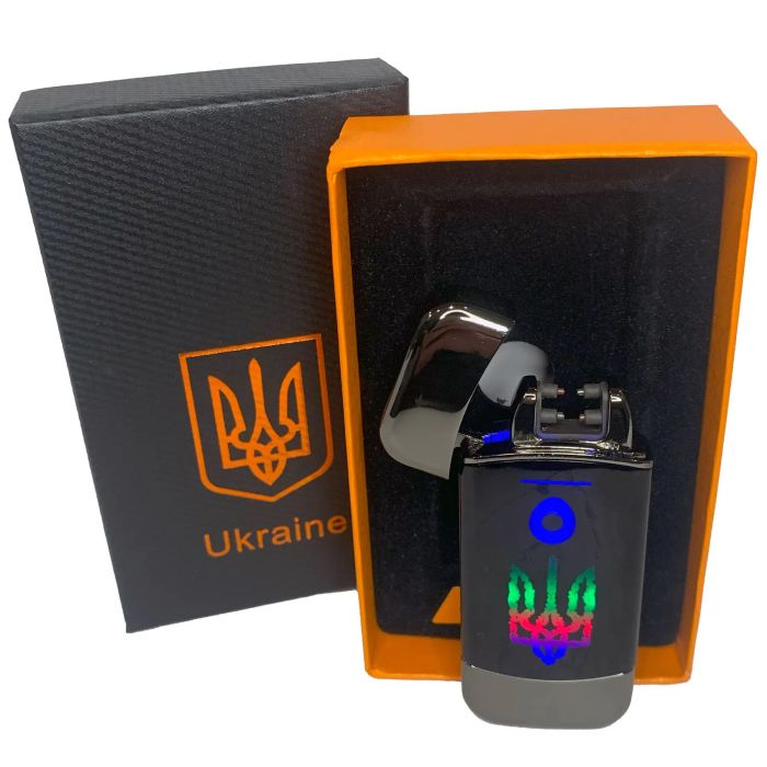 Дуговая электроимпульсная зажигалка с USB-зарядкой Украина LIGHTER HL-439, с зарядкой. Цвет: черный