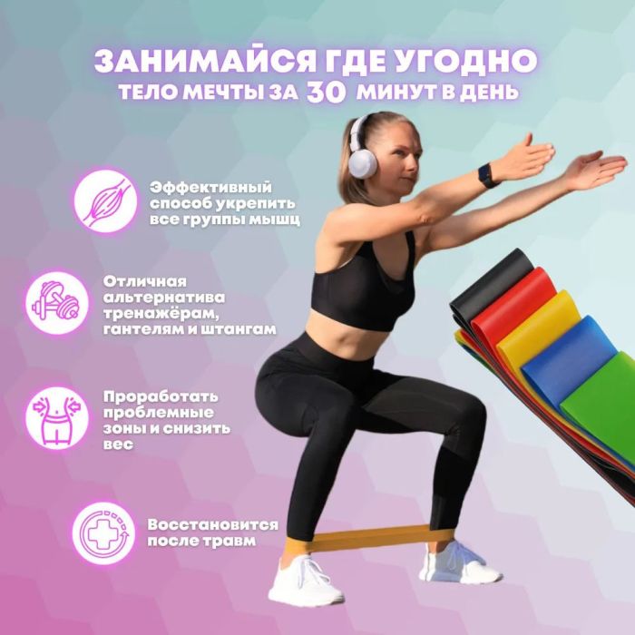 Эспандер ленточный для фитнеса, Эластичная резинка фитнес, Резинка эспандер для фитнеса упражнения