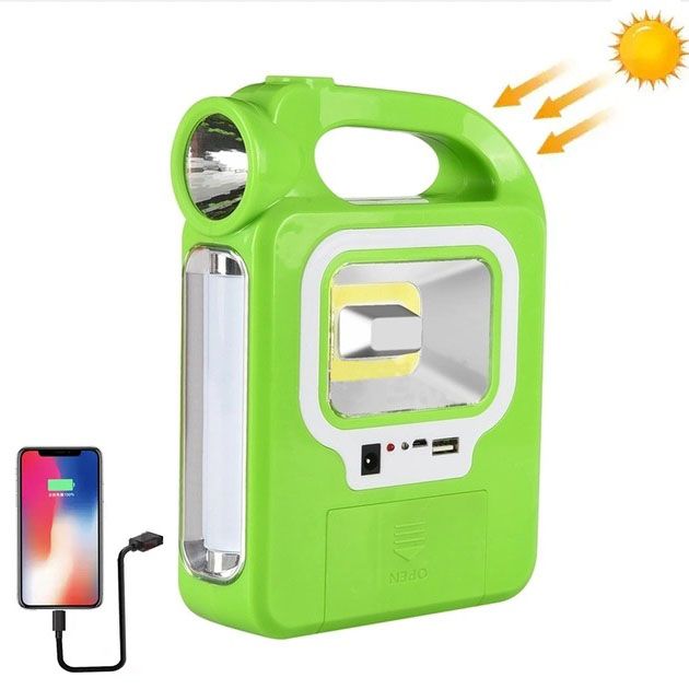 Фонарь кемпинг переносной 6399А - LED+COB, power bank, 2x18650, солнечная батарея. Цвет: зеленый