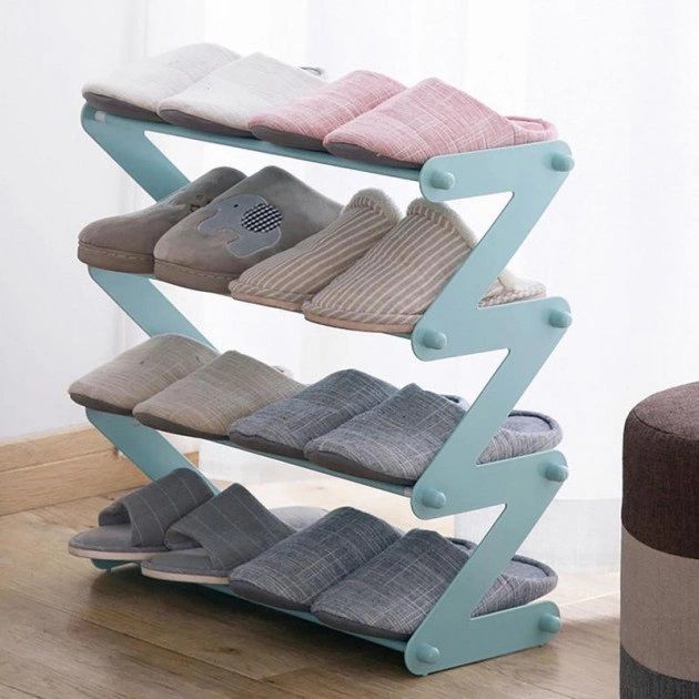 Полка для обуви органайзер компактный стойка складная Shoe Rack YH 8802 хранение вещей и обуви 4 полки. Цвет: голубой