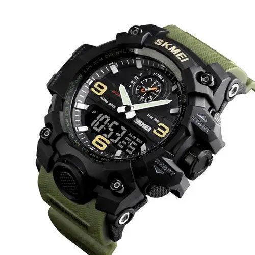 Часы наручные мужские SKMEI 1586AG ARMY GREEN, мужские армейские водостойкие тактические. Цвет: зеленый