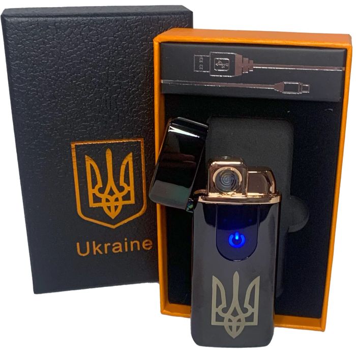 Электрическая и газовая зажигалка Украина с USB-зарядкой HL-431, ветрозащитная зажигалка. Цвет: черный