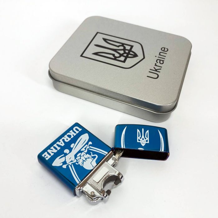 Дуговая электроимпульсная USB зажигалка Украина (металлическая коробка) HL-449. Цвет: синий