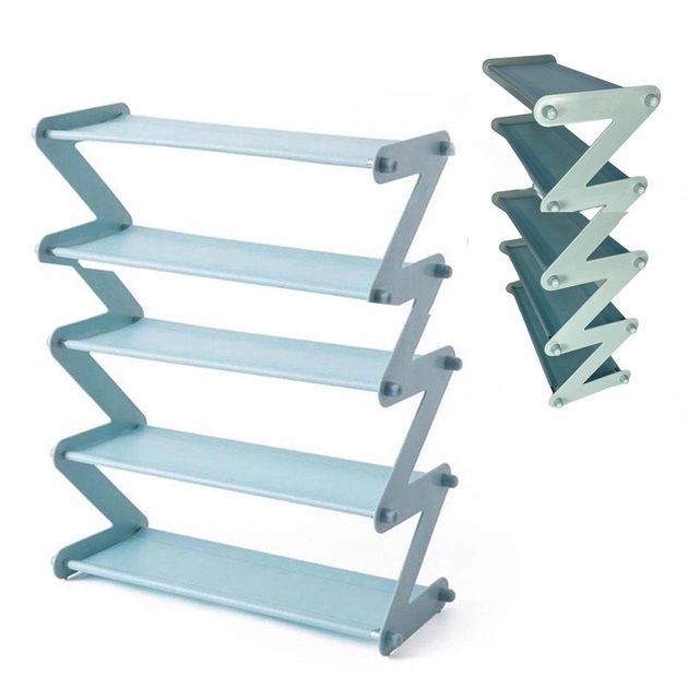 Полка для обуви органайзер компактный стойка складная Shoe Rack YH 8802 хранение вещей и обуви 4 полки. Цвет: голубой
