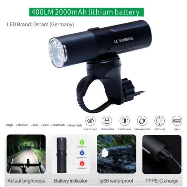 Мощный велосипедный фонарь LEADBIKE M02-OSRAM 800LM, Велосипедный фонарь с защитой от влаги