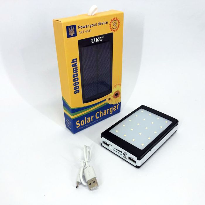 УМБ Power Bank Solar 90000 mAh мобильное зарядное с солнечной панелью и лампой, Power Bank Charger Батарея