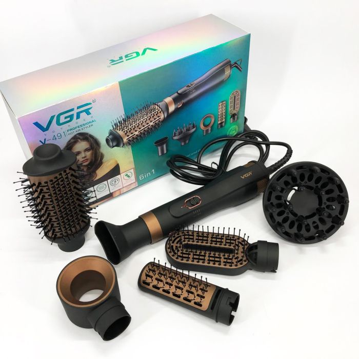 Фен стайлер для укладки и завивки волос VGR V-491 6 в 1, Professional, 1000 Вт, Фен с насадками