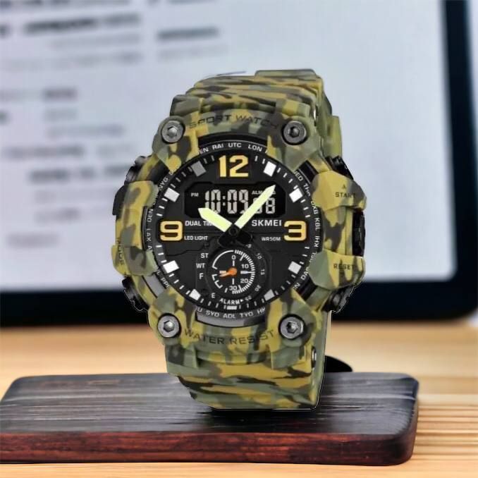 Часы наручные мужские SKMEI 1965CMGN CAMO GREEN, военные мужские наручные часы зеленые. Цвет: камуфляж